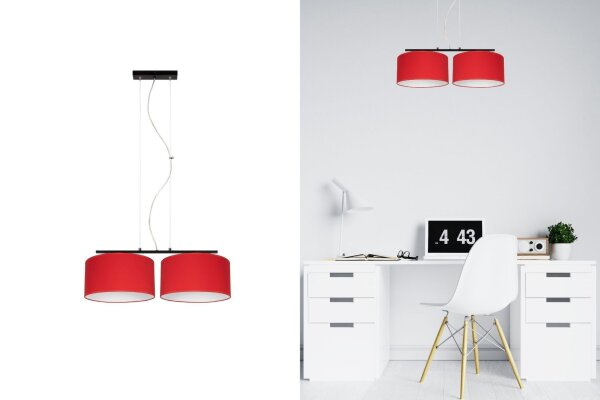Stoff Pendelleuchte blendarm Rot Weiß E27 70 cm lang