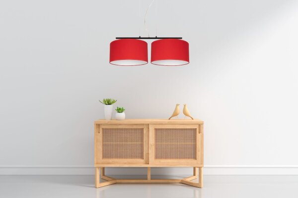 Stoff Pendelleuchte blendarm Rot Weiß E27 70 cm lang