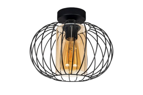 Deckenlampe E27 Ø25 cm Schwarz Honig blendarm Retro