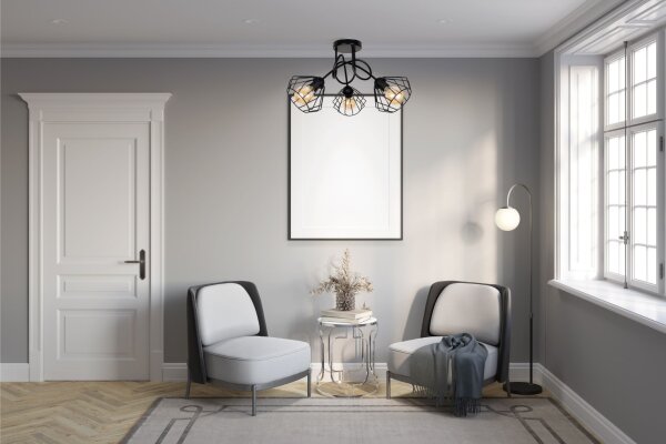 Dekorative Deckenlampe Metall E27 L:55 cm in Schwarz