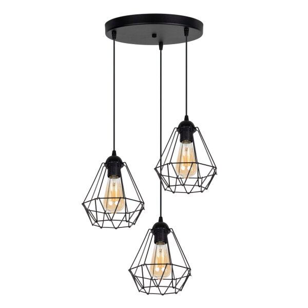 Hängelampe Schwarz Metall Ø45 cm E27 3-flammig Retro