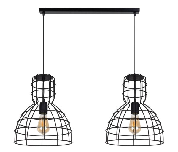 Schwarze Hängelampe Draht Metall 85 cm 2-flmg E27 Loft