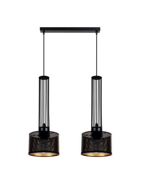 Lange Hängelampe Metall 70 cm 2-flmg E27 Schwarz Gold