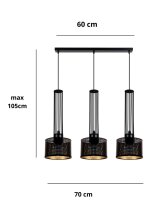Lange Pendelleuchte Metall 70 cm 3-flmg Schwarz Gold