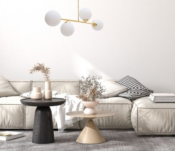 Goldene Deckenlampe Glaskugeln blendarm 4-flmg Metall