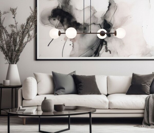 Große Hängelampe blendarm Glas Metall 85 cm E27 Schwarz