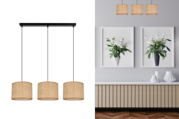 Blendarme Hängelampe Stoff Braun 3-flmg 70 cm länglich