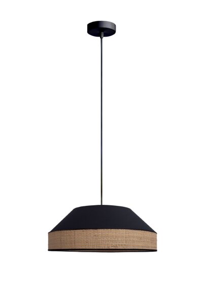 Runde Hängelampe Stoff Rattan Schwarz Natur E27 Ø45 cm