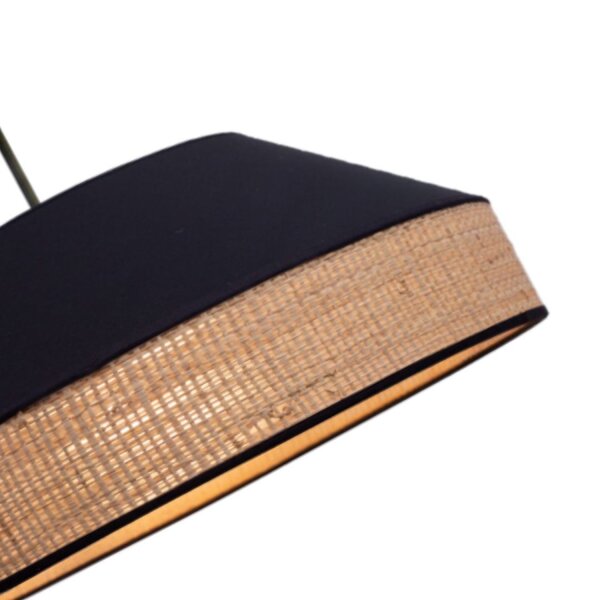 Runde Hängelampe Stoff Rattan Schwarz Natur E27 Ø45 cm
