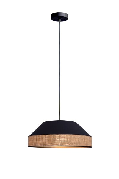 Runde Hängelampe Stoff Rattan Schwarz Natur E27 Ø45 cm