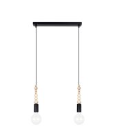 Lange H&auml;ngelampe Schwarz Holz Metall L:40 cm E27 2-flmg
