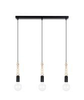 Lange H&auml;ngelampe Schwarz Holz Metall L:60 cm E27 3-flmg