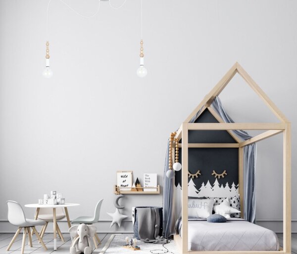 Große Spider Pendelleuchte Holz Metall E27 400 cm Weiß