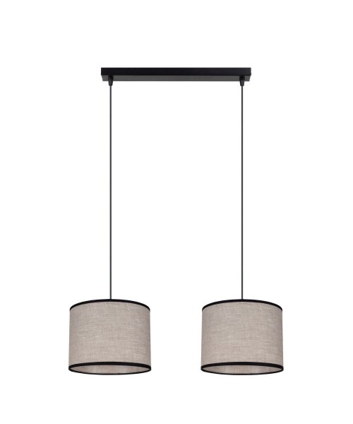 Lange Hängelampe Stoff Schwarz Beige E27 50 cm 2-flmg