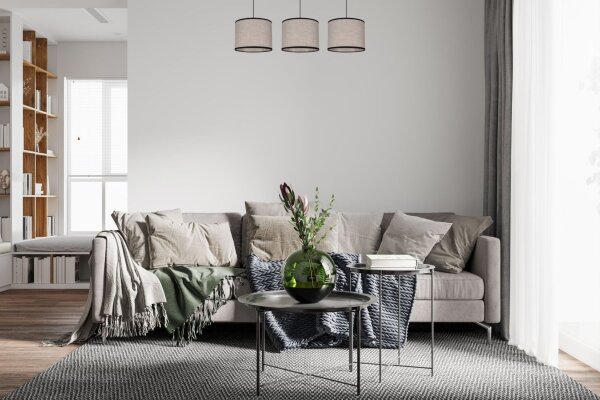 Pendelleuchte Stoff Schwarz Beige E27 70 cm lang 3-flmg