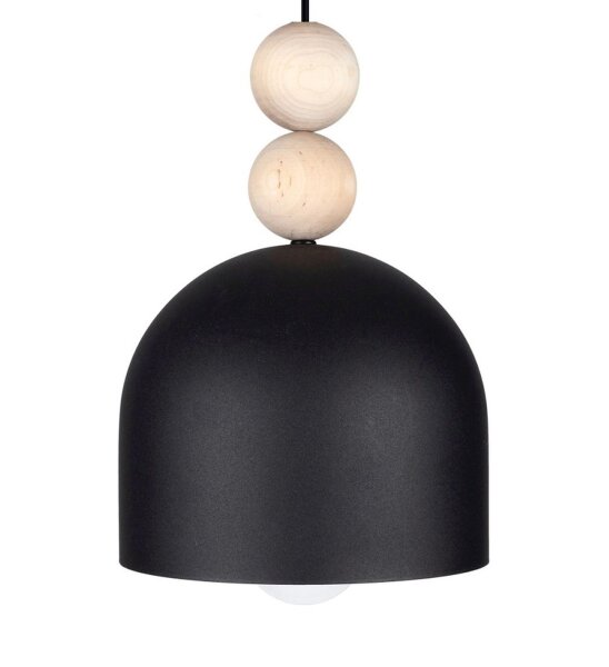 Schwarze Hängeleuchte Metall Holz Ø17 cm E27 wohnlich