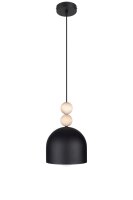 Schwarze H&auml;ngeleuchte Metall Holz &Oslash;17 cm E27...