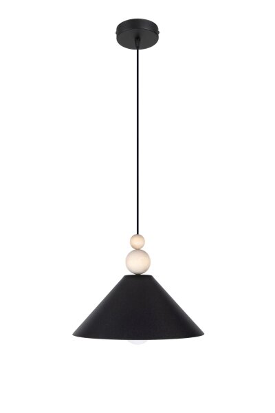 Schwarze Hängeleuchte Holz Metall Ø26 cm E27 gemütlich