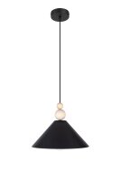 Schwarze H&auml;ngeleuchte Holz Metall &Oslash;26 cm E27 gem&uuml;tlich