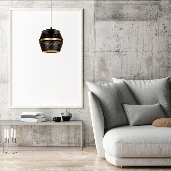 Elegante Hängelampe Metall Schwarz Gold E27 Ø20 cm