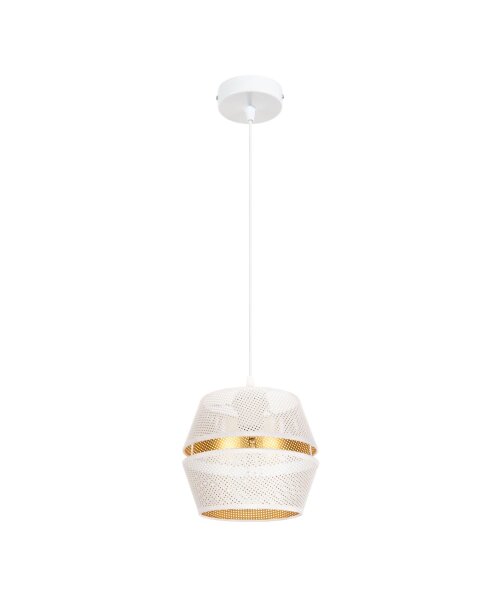 Elegante Pendelleuchte Metall Weiß Gold E27 Ø20 cm rund