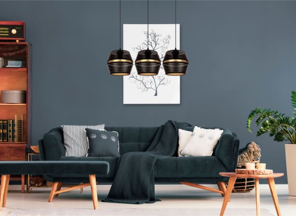 Hängelampe Metall Schwarz Gold E27 70 cm lang 3-flammig