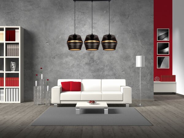 Hängelampe Metall Schwarz Gold E27 70 cm lang 3-flammig