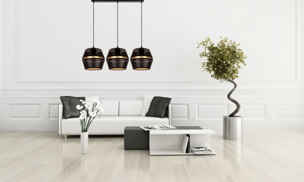 Hängelampe Metall Schwarz Gold E27 70 cm lang 3-flammig