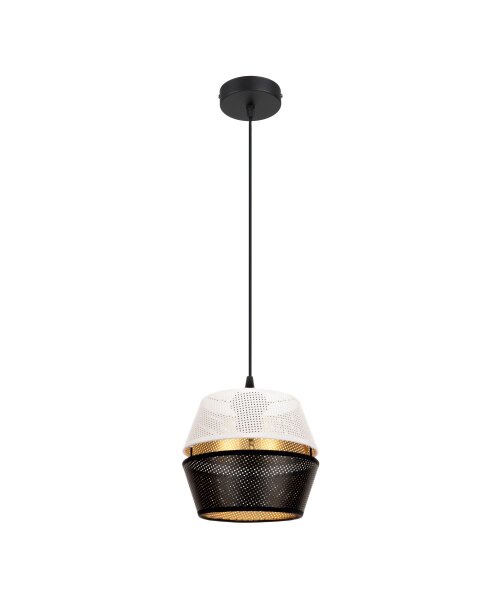 Runde Pendelleuchte Metall Schwarz Weiß Gold E27 Ø20 cm
