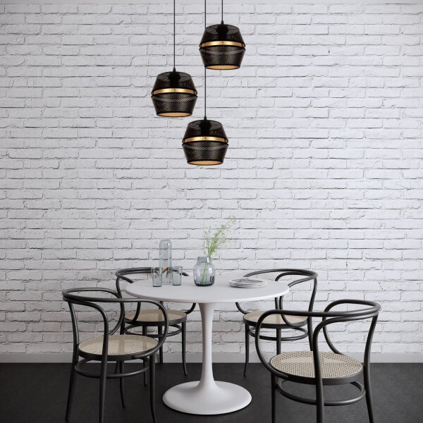 Runde Hängelampe Schwarz Gold Metall B:45 cm E27 3-flmg