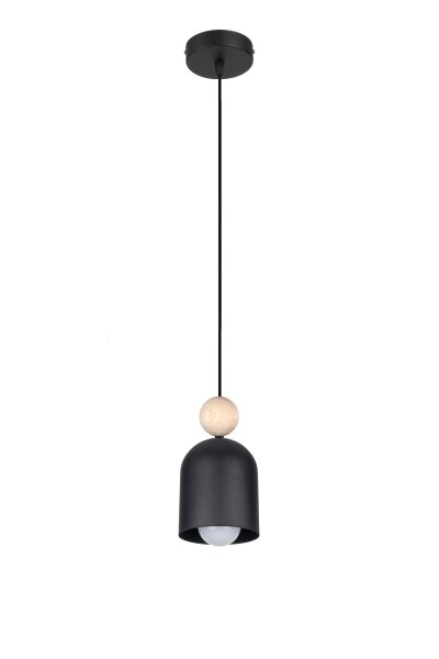 Wohnliche Hängelampe Schwarz Metall Holz E27 Ø11 cm