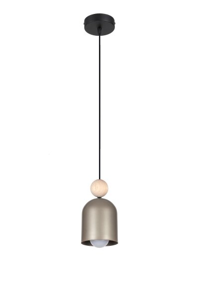Wohnliche Hängelampe Champagner Metall Holz E27 Ø11 cm
