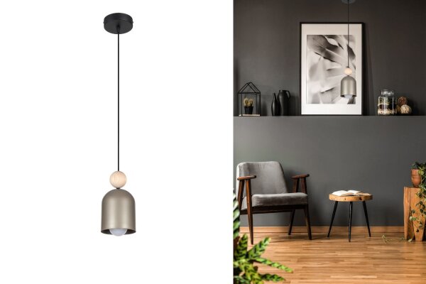 Wohnliche Hängelampe Champagner Metall Holz E27 Ø11 cm