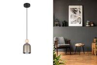 Wohnliche Hängelampe Champagner Metall Holz E27...