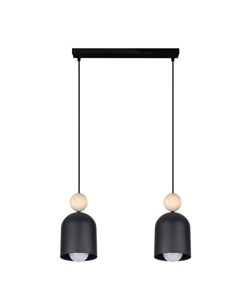 Gemütliche Pendelleuchte Schwarz Metall Holz E27 46 cm