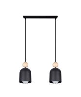 Gem&uuml;tliche Pendelleuchte Schwarz Metall Holz E27 46 cm