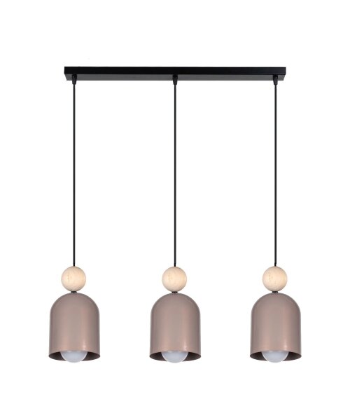 Wohnliche Pendelleuchte Champagner Metall Holz 3-flmg