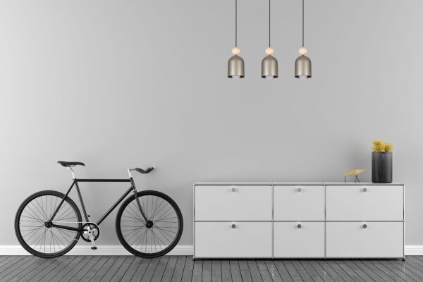 Wohnliche Pendelleuchte Champagner Metall Holz 3-flmg