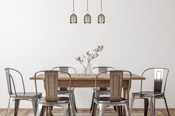 Wohnliche Pendelleuchte Champagner Metall Holz 3-flmg