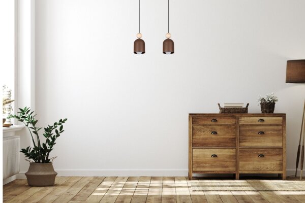 Gemütliche Hängeleuchte Rostbraun Metall Holz E27 46 cm