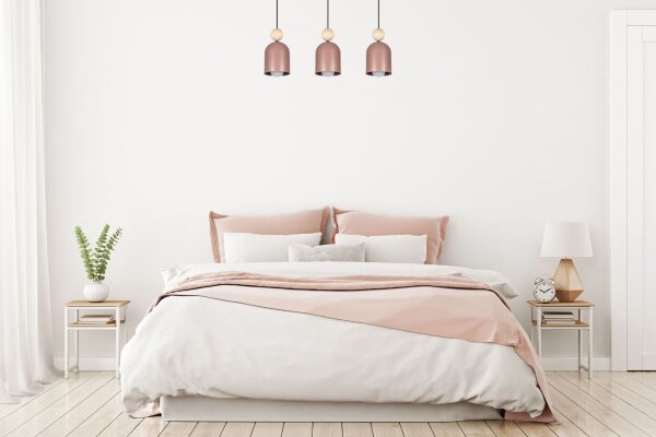 Pendelleuchte Pink Metall Holz 3-flammig E27 66 cm lang