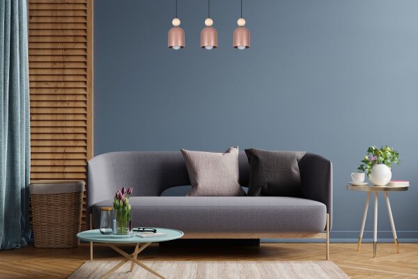 Pendelleuchte Pink Metall Holz 3-flammig E27 66 cm lang