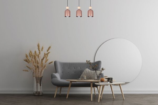 Pendelleuchte Pink Metall Holz 3-flammig E27 66 cm lang