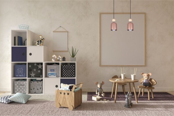 Pendelleuchte Pink Metall Holz 2-flammig E27 46 cm lang