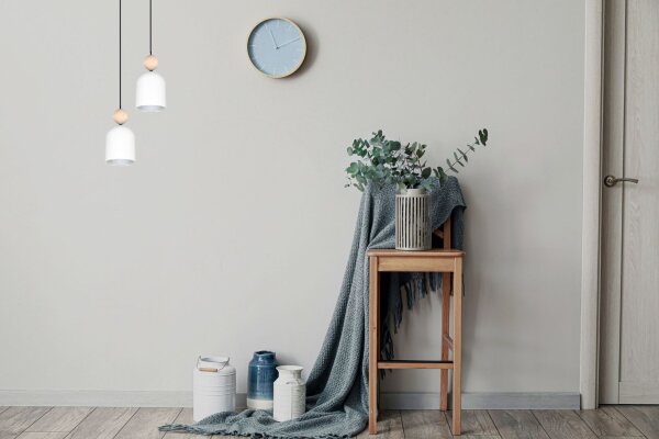 Runde Pendelleuchte Weiß Metall Holz 2-flmg E27 Ø21 cm