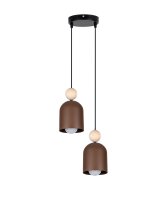 H&auml;ngelampe Rostbraun Metall Holz 2-flmg E27 &Oslash;21 cm rund
