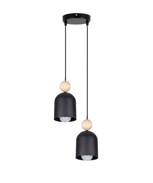 Runde Hängelampe Schwarz Metall Holz 2-flmg E27 Ø21 cm