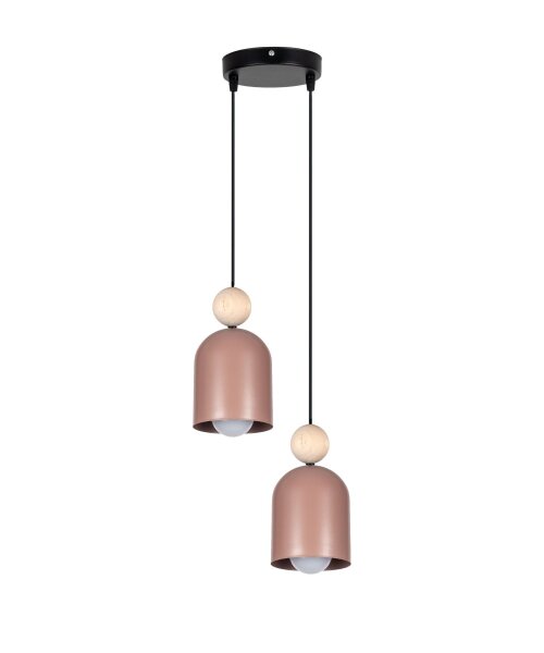 Runde Pendelleuchte Pink Metall Holz 2-flmg E27 Ø21 cm
