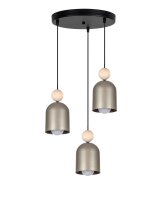 H&auml;ngeleuchte Champagner Metall Holz 3-flmg E27...