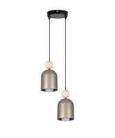 H&auml;ngeleuchte Champagner Metall Holz 2-flmg E27...
